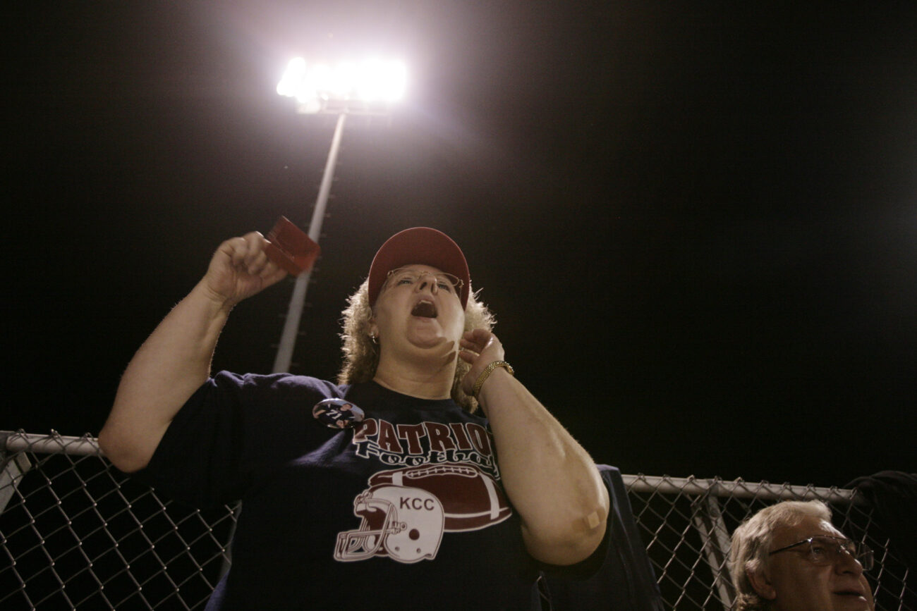 Liz Harlow cheers on her son, Justin, as he plays against Pike County Central on Friday, Sept. 18, 2009.