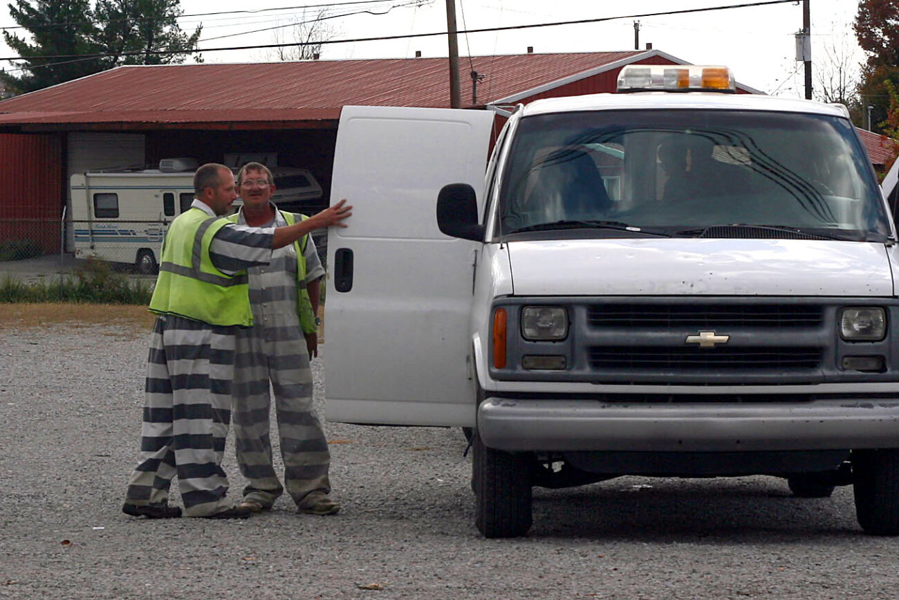 Robert Havens, Sam Owens and Donny Powers load into the van to be driven back to the Laurel County Jail by Billy King, their corrections officer. Their day of work release consisted of packing coolers for an auction at the Laurel-London Optimist Club, cleaning bathrooms at the First Baptist Youth Camp and washing floors and trucks at the East Bernstadt Fire House..Photo by Amanda Powell