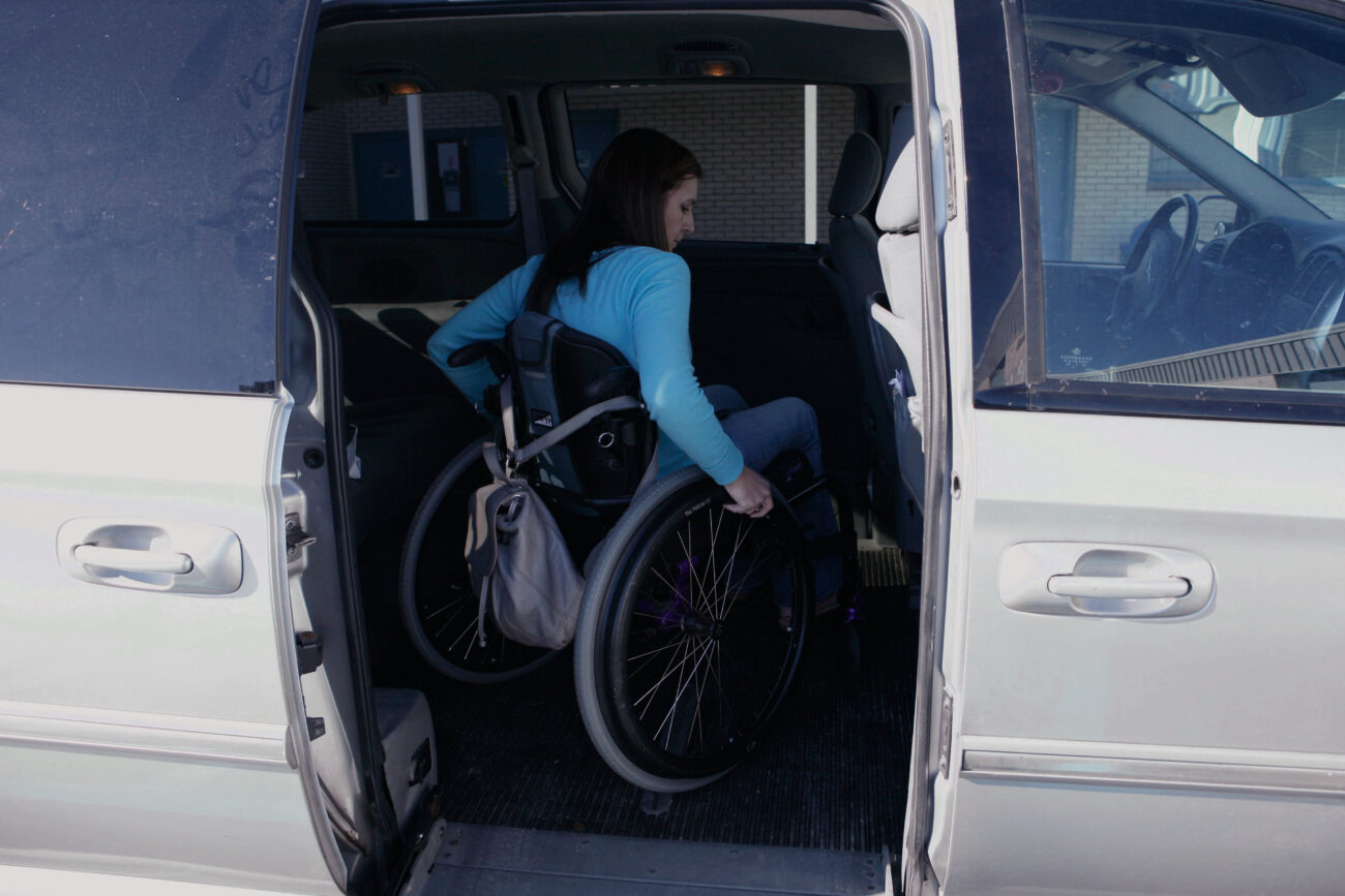 Brandy Brock uses a ramp to get into her van to drive home after work at Somerset Community College in London, Ky., on Thursday, Oct. 25, 2012. Although Brock was injured in a car accident, she was driving independently eight months later. "With what I have gone through, it has shown me and other people that no matter what life throws at you, you can do anything," Brock said. "Always take the stairs because maybe someday you can't anymore." Photo by Tessa Lighty