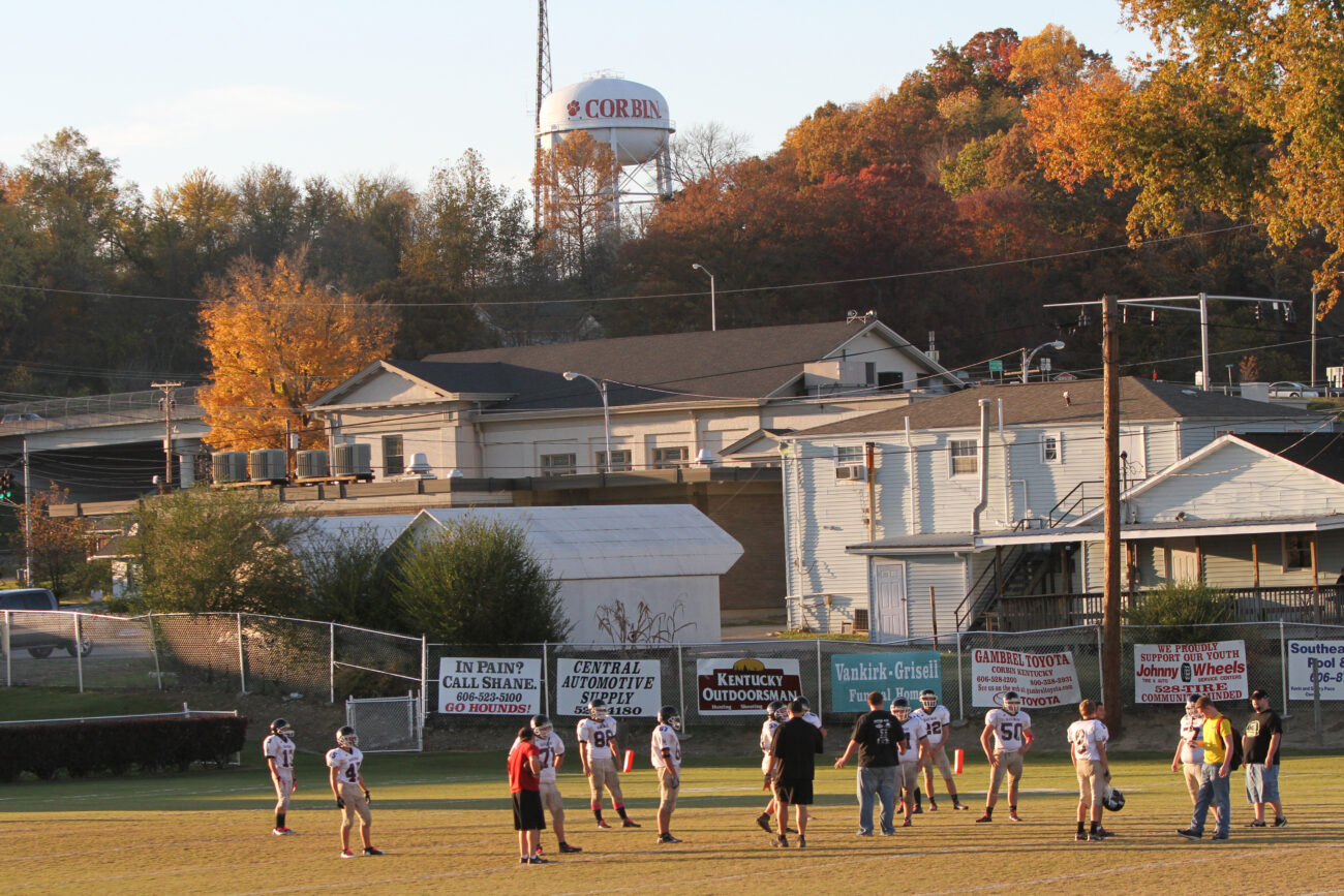 The Harlan County High School Black Bears prepare to play the Corbin High School Redhounds in a freshman football game in Corbin, Ky., on Thursday, Oct. 25, 2012. Photo by Becca Clemons