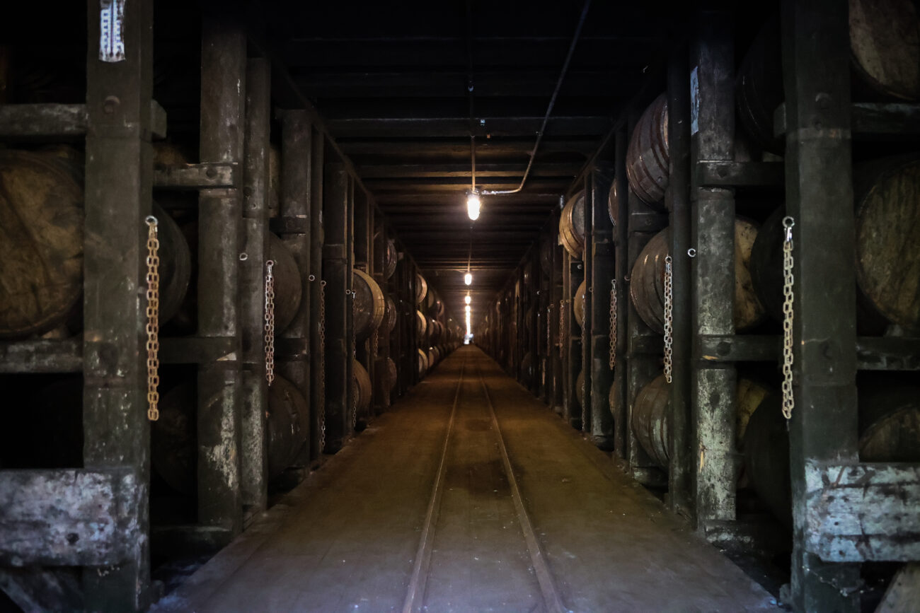 Barrels sit in the rick house at Castle & key Distillery on Thursday, October 14, 2021, in Frankfort, KY.