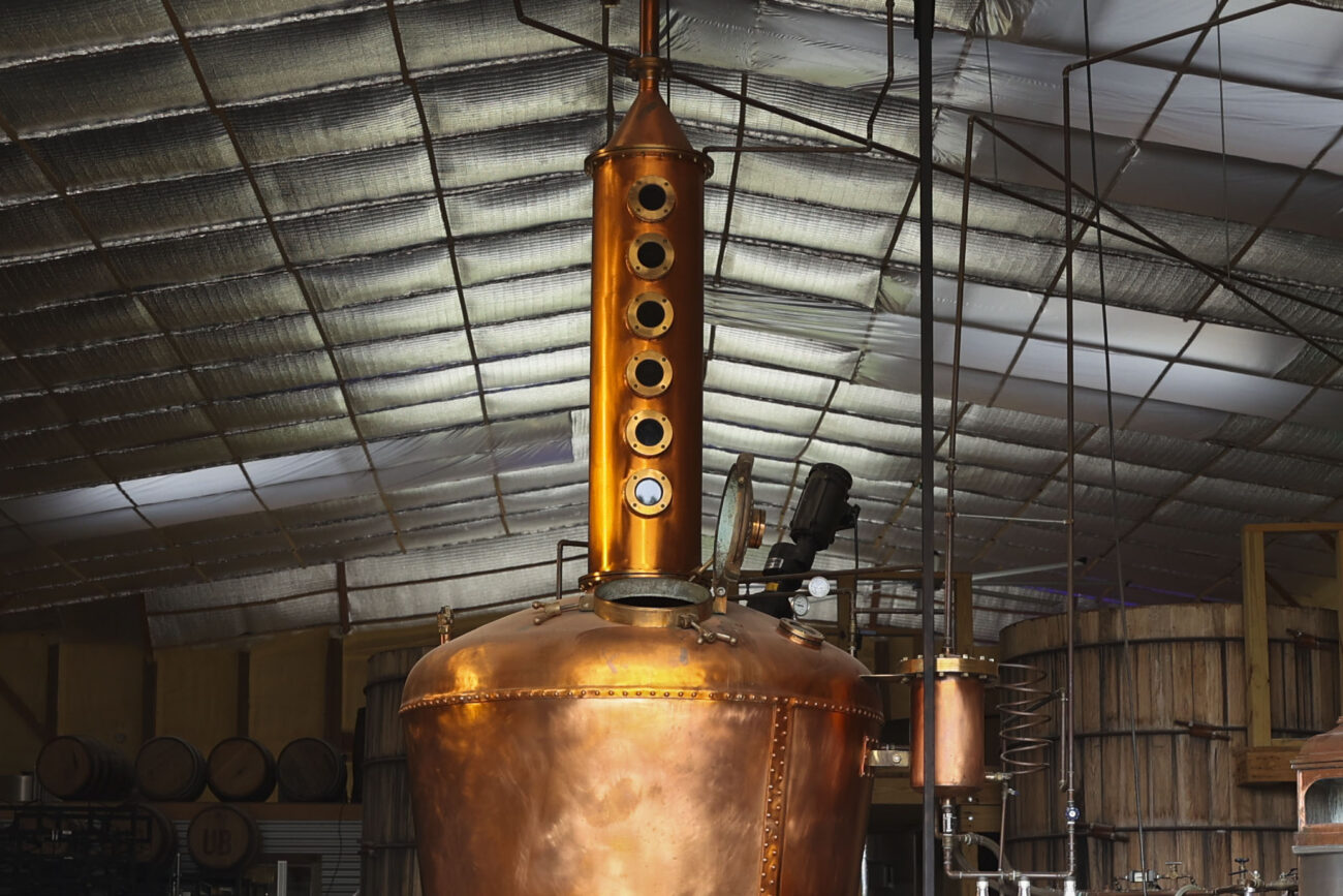 A piece of distilling equipment sits empty on Wednesday, Oct. 13, 2021, at Three Boys Farm Distillery in Franklin County, Kentucky. Three Boys is currently not distilling while renovations are made around their property. Photo by Jack Weaver