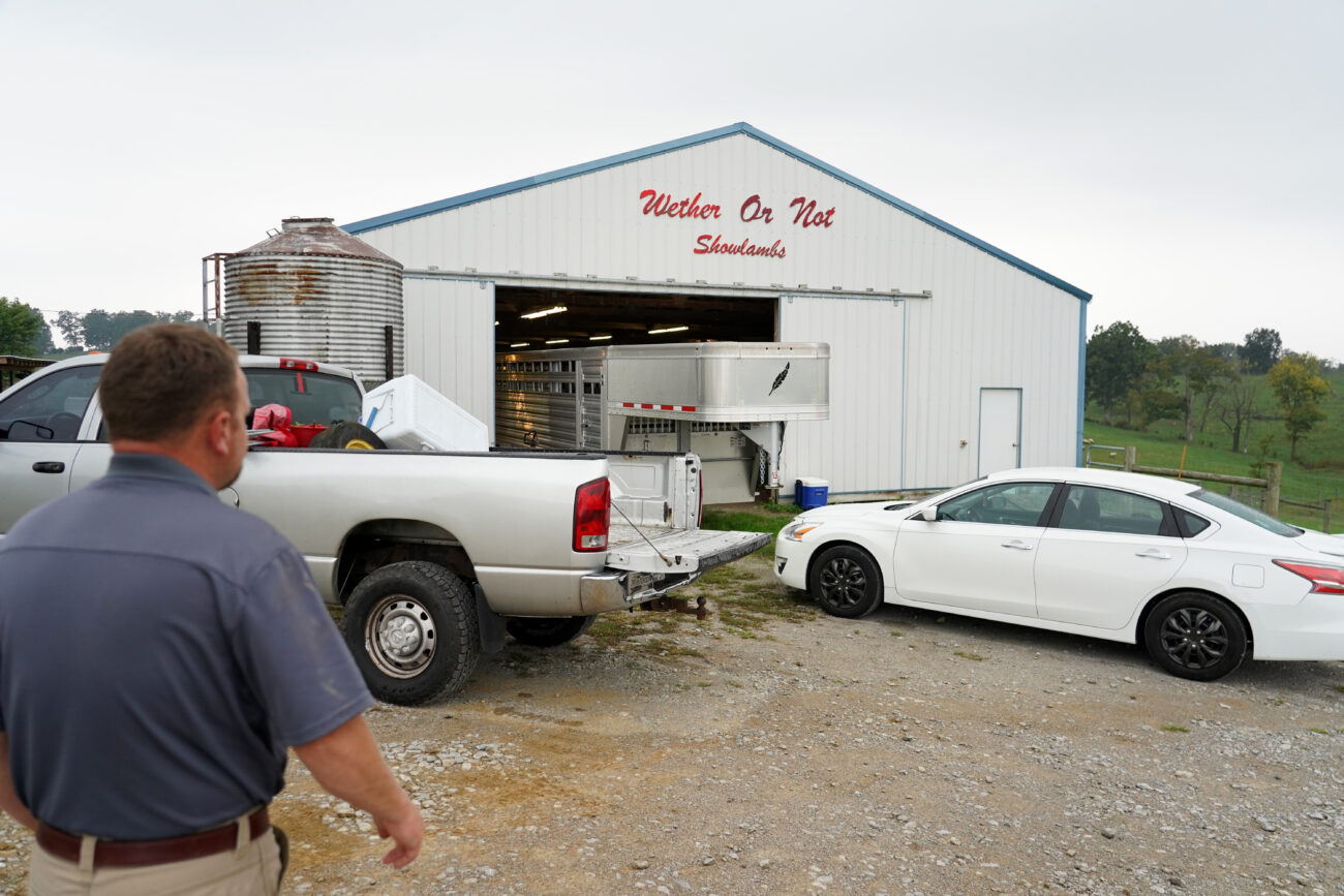 J.R. Zinner works on his farm where he tends to show lambs and show pigs on Wednesday, Oct. 13, 2021, in Frankfort, Ky. The name of his business is a play on the word for a male sheep that cannot breed. Photo by Kaitlyn Skaggs