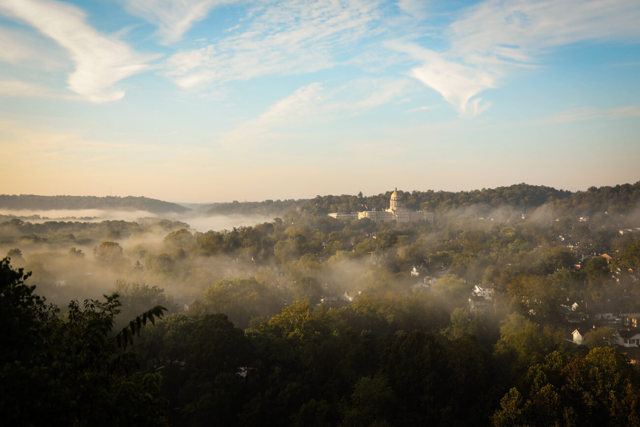 The Kentucky State Capitol dome breaks through the morning fog in Frankfort, Ky. on Thursday, Oct. 14, 2021 (Photo by Martha McHaney).