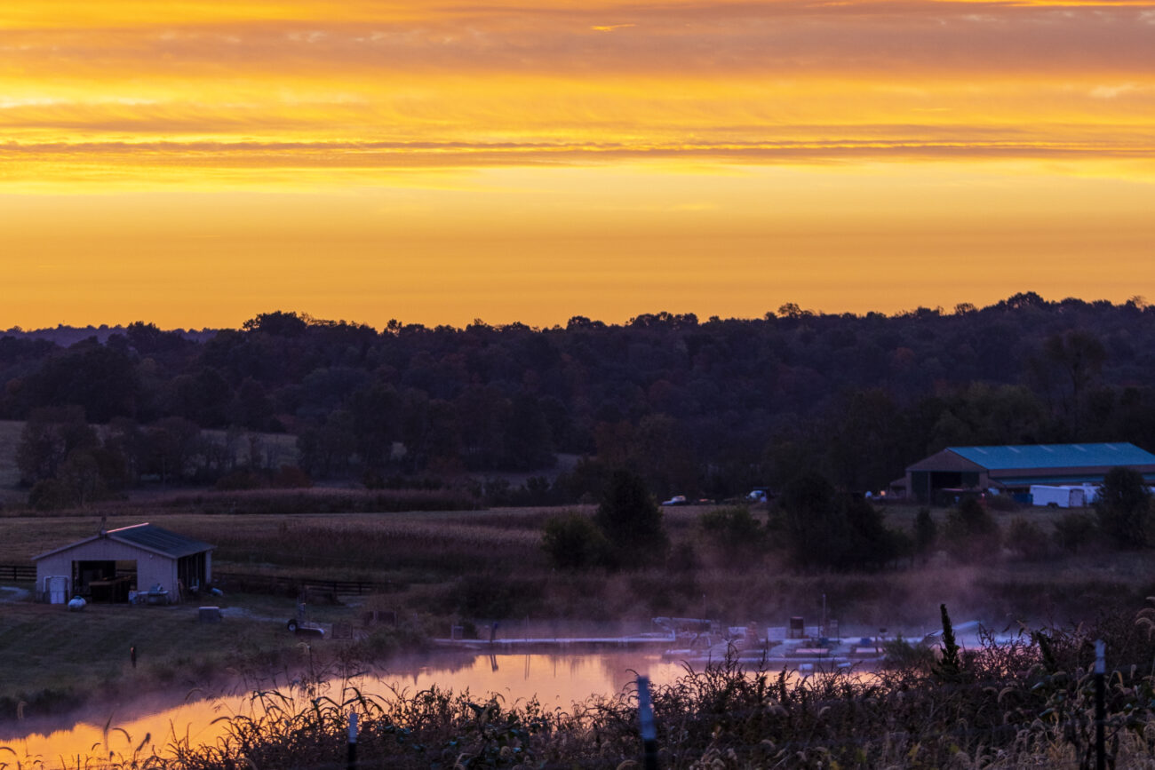 Morning sun rise on Friday Oct 7, 2022, at the Harold R. Benson Research and Demonstration Farm in Frankfort, Kentucky. Photo by Michael Smallwood