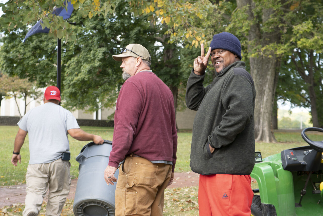 Christian Wilkins, Scott Games and Glenn Jackson prepare for the weekend's downtown events. The men work for the City of Frankfort Parks and Recreation. Photo | Brooklyn Walters