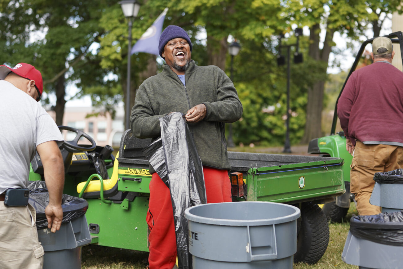 Glenn Jackson jokes with his co-workers, preparing for Frankforts pride festival, Friday, Oct. 7, 2022, in Frankfort, Kentucky. Photo by Bryce Towle.