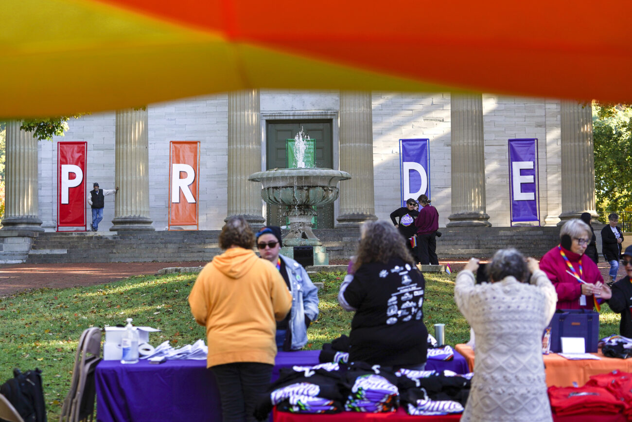 Festival goers prepare for pride festivities, Saturday, Oct. 8, 2022, in Frankfort, Kentucky. Photo by Bryce Towle.