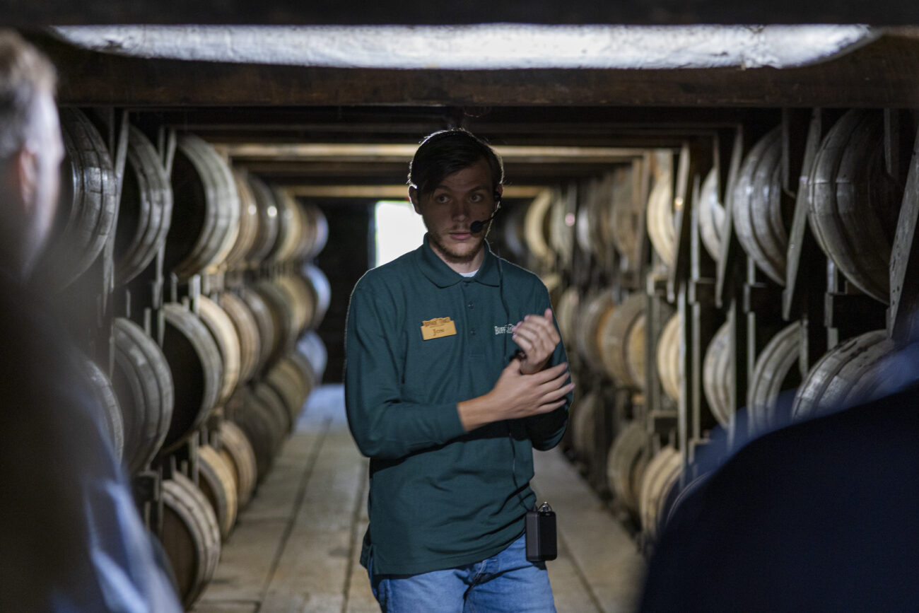 Jon Neely giving information about the fermentation process of bourbon to the visitors on Friday Oct 7, 2022, at the Buffalo Trace Distillery in Frankfort, Kentucky. Photo by Michael Smallwood