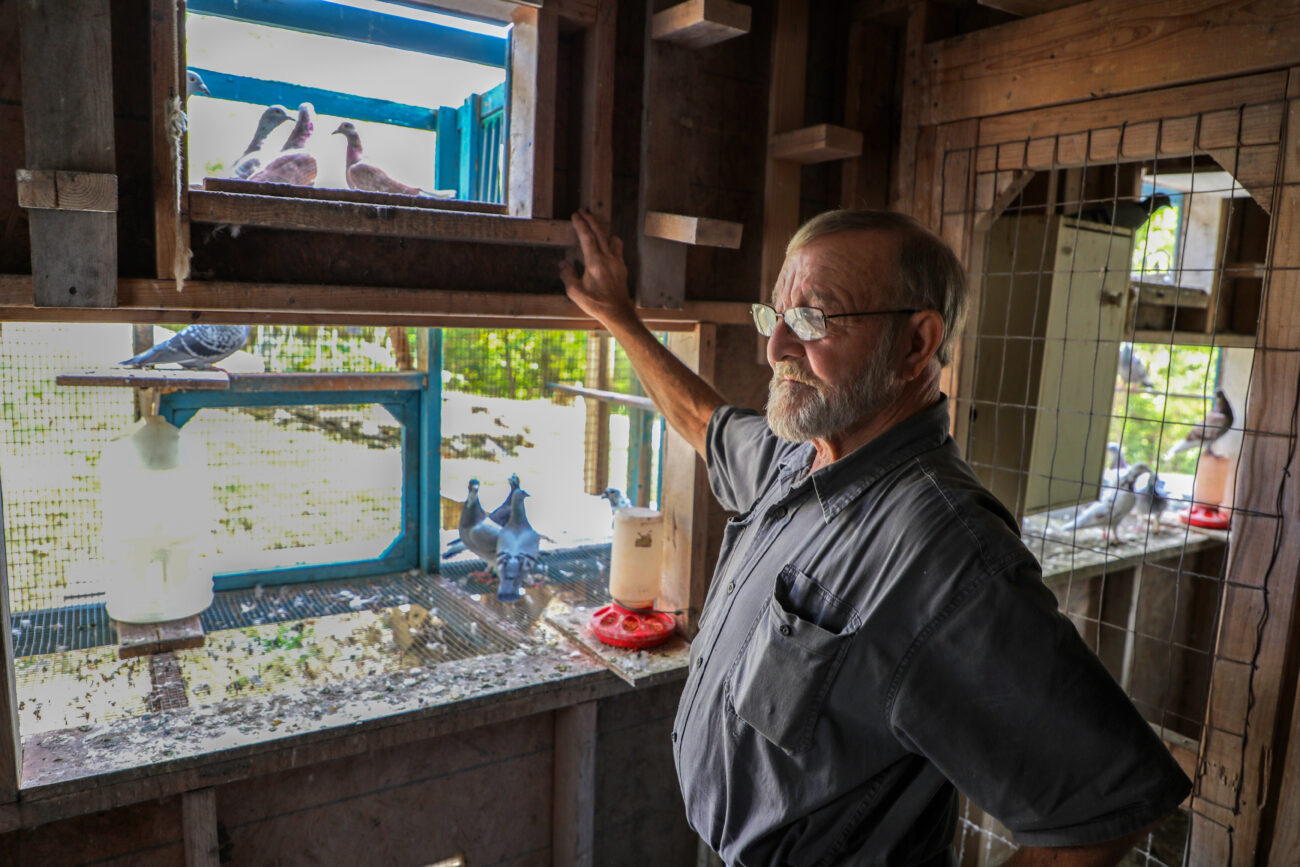 Charlie Thornton stands inside his pigeon loft in Franklin County, Ky. “This section here is the first one I built,” Thornton explains.