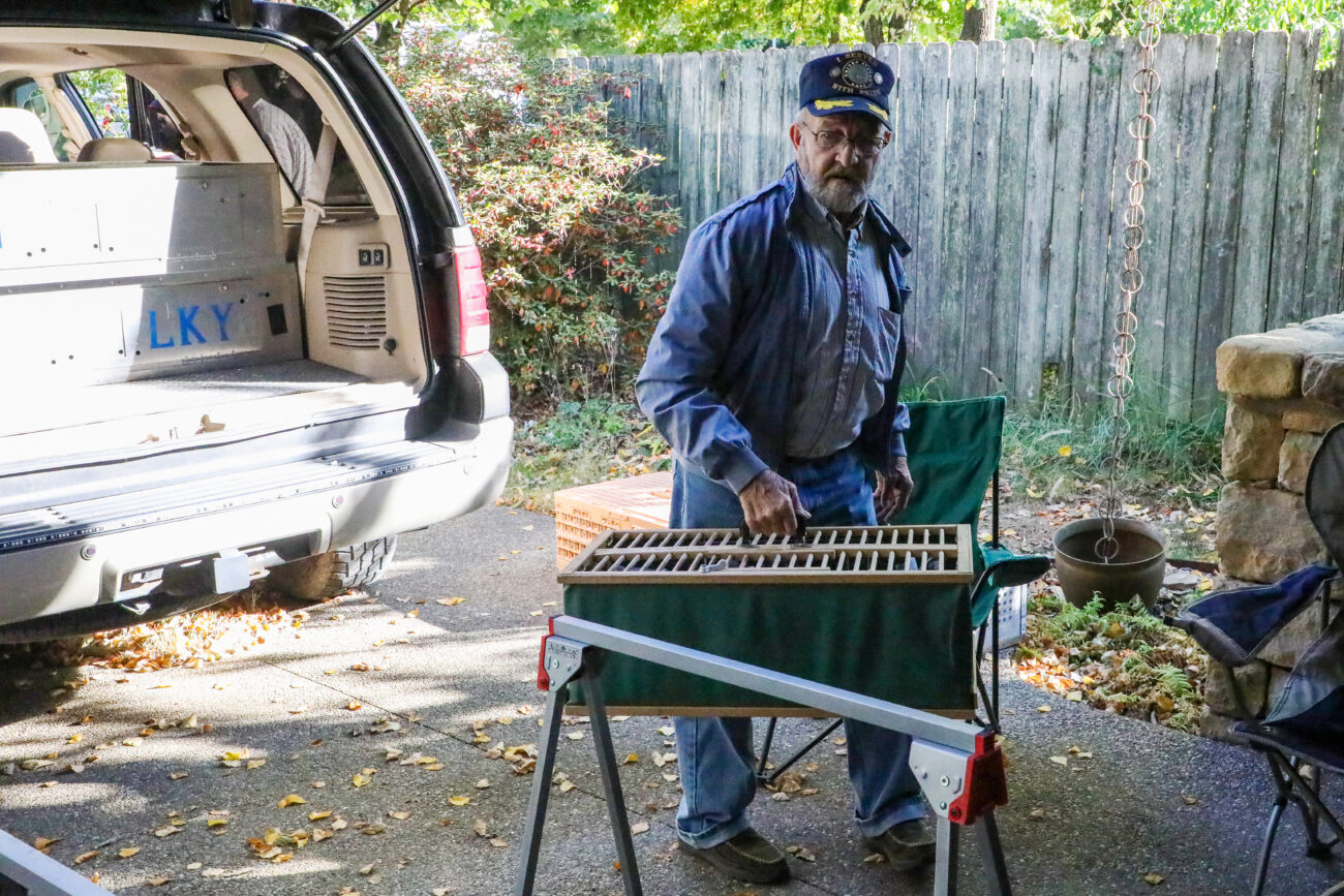 Charlie moves his racing pigeons from his trunk to the garage of Lexington Racing Pigeon Club President David Stephenson’s home in Lexington, Ky. Charlie, along with other club members, take their pigeons here to prep them for the next morning’s race.
